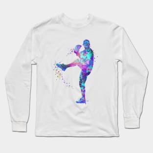 Baseball Pitcher Boy Watercolor Softball Gift Long Sleeve T-Shirt